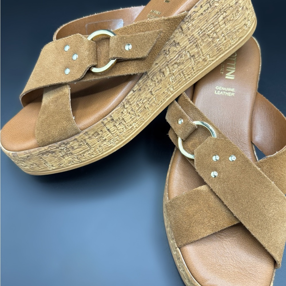 Lottini Italy Leather Platform Sandals Brown EU 38 Boho Comfort